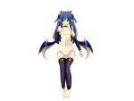  1girl arm_at_side arm_up bare_shoulders barefoot bikini black_collar black_thighhighs blue_hair blue_wings bow closed_mouth collar demon_girl demon_wings detached_sleeves expressionless eyes_visible_through_hair game_cg gold_trim hair_bow mon-musu_quest! mon-musu_quest:_paradox monster_girl navel neris_(mon-musu_quest!) non-web_source nose pointy_ears red_bow ribbon shiki_(psychedelic_g2) short_hair swimsuit thighhighs twintails variant_set white_bikini wings yellow_eyes yellow_ribbon 
