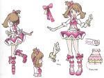  1girl bow bracelet brown_hair closed_mouth concept_art dress earrings eyelashes from_side hair_bow idol jewelry may_(contest)_(pokemon) may_(pokemon) midriff multiple_views official_art open_mouth overskirt pink_bow pink_shoes pink_skirt poke_ball poke_ball_(basic) pokemon pokemon_oras ribbon shirt shoes shorts shorts_under_skirt simple_background skirt smile solo waist_poke_ball white_background yellow_shorts 