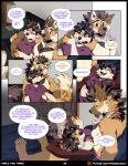 4_toes 5_fingers anthro anthro_on_anthro aycee bed ben_(roanoak) brown_body brown_fur brown_hair canid canine canis carrying_another carrying_partner clothed clothing comic dialogue duo english_text feet female fingers fluffy fluffy_tail fur furniture hair head_on_lap head_on_pillow hi_res husband_and_wife male male/female mammal maned_wolf married_couple on_lap orange_body orange_fur pillow red_eyes sandra_(roanoak) stated_bisexuality stated_sexuality tail text toes tongue topless underwear url white_body white_fur wolf