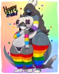 anthro anthro_on_anthro areola atherol big_breasts biped breast_squish breasts bulge clothed clothing dragon duo eyes_closed eyewear glasses glistening grey_body gynomorph gynomorph/male heart_symbol hi_res huge_hips huge_thighs intersex intersex/male larger_gynomorph larger_intersex legwear male multicolored_body multicolored_clothing mythological_creature mythological_scalie mythology nipple_tape panties pasties pupils rainbow_clothing scalie sharp_teeth size_difference smaller_male squish tape teeth thick_thighs thigh_highs three-quarter_view topless two_tone_body underwear wearing_glasses white_body wide_hips
