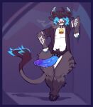 alternative_fashion anthro bovid bovine brown_body brown_fur cattle cigarette cigarette_in_mouth clothed clothing collar dildo emo fur hair hair_over_eyes hooves horn jacket male mammal nipples object_in_mouth open_clothing open_jacket open_topwear purple_background sex_toy short_stack simple_background sinisterheaven smoking smoking_cigarette solo standing strapon tail tail_tuft thick_thighs topwear tuft