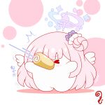  &gt;_&lt; ^^^ blue_archive blue_flower cake chibi closed_eyes colored_shadow flower food full_body hair_bun hair_flower hair_ornament halo highres kurukurumagical mika_(blue_archive) mini_wings motion_lines outstretched_arms pink_hair shadow single_side_bun solo speed_lines standing swiss_roll translation_request v-shaped_eyebrows white_background white_wings wings 