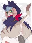 anthro anus big_butt bodily_fluids brown_body brown_fur butt capcom clothed clothing domestic_cat duo eyelashes fangs felid feline felis felyne female fur genital_fluids genitals green_eyes heart_symbol hood japanese_text looking_at_viewer lying lynian male male/female mammal monster_hunter monster_hunter_stories_2:_wings_of_ruin on_front open_mouth palico partially_clothed pawpads penetration penile penile_penetration penis rear_view rokacake sex simple_background striped_body striped_fur stripes sweat tail teeth text thick_thighs translated tsukino_(monster_hunter_stories) vaginal vaginal_fluids vaginal_penetration vulva wide_hips yellow_sclera