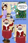 3_panel_comic anthro beard black_body black_fur black_hair blue_sclera boots brown_body brown_fur brown_pawpads canid canine canis cheek_tuft christmas christmas_clothing christmas_headwear christmas_tree clothing cookie costume dialogue domestic_cat dress english_text facial_hair facial_tuft fangs felid feline felis female food footwear fox fur green_body green_fur green_highlights green_pawpads grey_body grey_fur group hair hat headgear headwear hi_res highlights_(coloring) holidays male mammal milk open_mouth open_smile orange_body orange_fur pawpads paws plant poncho santa_claus santa_costume santa_hat shoes smile sound_effects speech_bubble tan_body tan_fur teeth text tree tuft white_body white_fur white_hair wide_eyed wolf zephyri_q_wolf zephyriwolf