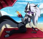 anthro beach canid canid_demon canine demon female hellhound helluva_boss hi_res loona_(helluva_boss) mammal marsamui mythological_canine mythological_creature mythology on_model reclining solo