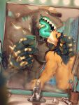 3:4 abs akimori_(myokuju) anthro barazoku bathroom beard benjamin_holt biceps black_hair body_hair brown_body brown_hair brown_scales brush ceiling cellphone chest_hair claws clothing container countershade_torso countershading cup cybernetic_arm cybernetic_limb cybernetic_neck cybernetics duo electronics extreme_french_kiss facial_hair facial_piercing faucet felid feline fin fin_piercing fin_ring finger_claws fish french_kissing fur furgonomics furry-specific_piercing gauged_fin genitals gills glans gloves grabbing_another green_tongue gums_(mouth) hair handjob handwear happy_trail hat headgear headwear hi_res holding_cellphone holding_object holding_phone holding_smartphone inside kissing larger_anthro larger_male lion long_hair long_tongue machine male male/male mammal marine medicine_cup metal mirror mirror_reflection muscular muscular_anthro muscular_male nose_piercing nose_ring open_mouth outlet pantherine pecs penile penis penis_grab phone piercing pink_eyes plug public_restroom reflection ring_piercing scales selfie sex shark sharp_teeth shockjaws shower_curtain sink size_difference smaller_anthro smaller_male smartphone spiked_knuckles taking_picture taking_selfie tan_hat tan_headwear teal_glans teal_gums teal_hair teeth tile tile_wall timdoodles tongue tongue_out toothbrush toothpaste vein veiny_muscles veiny_penis wall_(structure) white_body white_countershading white_fur yellow_body yellow_fur