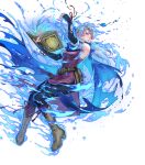  1girl alternate_eye_color aura blue_eyes blue_fire blue_headband book breasts damag fingerless_gloves fire fire_emblem fire_emblem:_radiant_dawn fire_emblem_engage fire_emblem_heroes gloves headband highres holding holding_book medium_breasts micaiah_(emblem)_(fire_emblem) micaiah_(fire_emblem) non-web_source official_alternate_eye_color official_art open_book pantyhose parted_lips scarf solo suzuki_rika transparent_background white_hair 