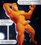 1_eye abs absurd_res alien alien_humanoid allen_the_alien balls dialogue english_text genitals half-erect hi_res humanoid humanoid_genitalia image_comics invincible_(image_comics) ks_simp_(artist) looking_at_viewer male muscular muscular_male nipples orange_body penis planet solo space text
