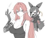  1girl alternate_costume black_camisole black_gloves breasts camisole circle_facial_mark cleavage collarbone elbow_gloves gloves hair_down large_breasts long_hair looking_at_viewer mark_under_both_eyes pointy_ears purple_eyes red_hair sbs simple_background strap_slip upper_body very_long_hair white_background wuthering_waves yinlin_(wuthering_waves) zapstring_(wuthering_waves) 