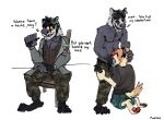 adult age_difference anthro badger beard belt big_penis body_hair border_collie bottomwear bulge camo camo_bottomwear camo_clothing camo_pants camo_print canid canine canis chair cigarette clothed clothing collie deep_throat dialogue doctor domestic_dog duo english_text eyewear facial_hair fellatio forced furniture genitals goggles harry_(piicktale) head_grab henry_(piicktale) herding_dog hi_res holding_penis inviting inviting_to_oral inviting_to_sex kneeling male male/male mammal medical military military_uniform mustelid musteline oral oral_penetration pants pastoral_dog pattern_bottomwear pattern_clothing pattern_pants penetration penile penis piicktale red_cross sex sheepdog sitting smile smiling_at_another text topless uniform yellow_eyes