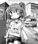  bike_shorts blush car child english hade_na_kangofu hadekan motor_vehicle original outdoors short_hair skull twintails vehicle 