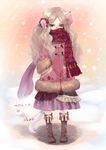  animal_ears brown_hair cat_ears copyright_request long_hair sanmi_tenten scarf snow solo tail 