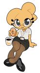 2025 4_fingers absurd_res alpha_channel anthro arm_support beverage big_eyes black_bottomwear black_clothing black_eyes black_footwear black_shoes black_skirt bonita_(gaturo) bottomwear buckteeth businesswear clothed clothed_anthro clothed_female clothing coffee coffee_mug collared_shirt dessert doughnut dress_shirt eyewear female female_anthro fingers flat_chested floppy_ears food footwear fur gaturo glasses hi_res holding_doughnut id_card lagomorph lanyard leaning leaning_sideways legwear leporid looking_at_viewer mammal one_shoe_on open_mouth outline pantyhose pastry pink_tongue rabbit shirt shoes short_sleeves simple_background sitting skirt solo teeth tongue topwear transparent_background white_clothing white_outline white_shirt white_topwear yellow_body yellow_ears yellow_fur