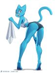 2024 alternate_version_at_paywall anthro bent_over biped blue_body blue_eyes blue_fur bottomwear breasts cartoon_network clothed clothed_anthro clothed_female clothing colored crop_top dany-j domestic_cat english_text eyebrows felid feline felis female full-length_portrait fur grey_bottomwear grey_clothing grey_shorts hand_on_leg hi_res holding_object holding_towel hotpants looking_at_viewer looking_back low-angle_view mammal medium_breasts nicole_watterson open_mouth open_smile pawpads pinup portrait pose raised_inner_eyebrows rear_view shaded shadow shirt shorts small_waist smile solo standing tail text the_amazing_world_of_gumball topwear towel white_clothing white_crop_top white_topwear wide_hips