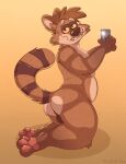 3_toes anthro balls belly brown_body brown_fur butt cartoon_network countershade_butt countershading darkened_balls darkened_genitalia electronics feet full-length_portrait fur genitals hair hi_res holding_object holding_phone kneeling male mammal nude nude_male pawpads paws perineum phone portrait pose procyonid raccoon raised_tail regular_show rigby_(regular_show) rileyrilesfox selfie sending_nudes side_view slightly_chubby slightly_chubby_male smile solo tail toes yellow_sclera
