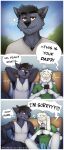 anthro areola areola_slip armpit_hair aroused big_ears blush bodily_fluids body_hair bulge canid canine canis clothed clothing cole&#039;s_dad_(granitemcgee) cole_(granitemcgee) comic detailed_bulge dialogue duo electronics english_text erection eyewear father_(lore) father_and_child_(lore) father_and_son_(lore) fur genital_fluids genital_outline glasses granitemcgee grey_body grey_fur hands_behind_head hi_res lagomorph leporid long_ears looking_at_object looking_at_phone lucas_(granitemcgee) male male/male mammal mature_male parent_(lore) parent_and_child_(lore) parent_and_son_(lore) penis_outline phone precum precum_through_clothing precum_through_underwear rabbit red_eyes round_glasses shirt son_(lore) speech_bubble t-shirt tank_top tenting text topwear underwear url wet wet_clothing wide_eyed wolf