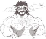  1boy bara beard closed_eyes commentary cropped_arms disembodied_hand duessel_(fire_emblem) english_commentary facial_hair fire_emblem fire_emblem:_the_sacred_stones full_beard highres juggermelon large_pectorals male_focus mature_male multicolored_hair muscular muscular_male mustache nipples old old_man pectorals sketch solo_focus two-tone_hair 