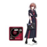  1girl bag black_shoes black_skirt hair_ornament higuchi_madoka holding holding_bag idolmaster idolmaster_shiny_colors mole mole_under_eye nail_polish paperclip red_eyes red_hair red_scarf scarf shoes skirt solo weibo_1886672467 