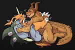 3:2 after_kiss anal anal_penetration anthro bandai_namco barazoku blush bodily_fluids body_hair chest_hair claws digimon digimon_(species) dominant duo erection eye_contact from_front_position genitals hand_holding heart_symbol hearts_around_head horn interlocked_fingers kissing leg_wrap looking_at_another looking_at_partner lying male male/male male_penetrated male_penetrating male_penetrating_male missionary_position muscular muscular_anthro muscular_arms muscular_bottom muscular_dom muscular_male muscular_sub muscular_thighs muscular_top on_back penetration penile penile_penetration penis penis_in_ass saliva saliva_string sex submissive sweat tail tongue tongue_out tusks vulcan_(mike) yellowluster zudomon