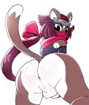 2025 accessory amanita_manju_(anaugi) anaugi anthro anus arm_warmers armwear backsack balls bottomless bow_ribbon brown_body brown_fur butt clothed clothing crop_top dipstick_tail face_mask femboy fur genitals hair hair_accessory hair_bow hair_ribbon headband hi_res kneeling kusarigama long_hair looking_back male mammal markings multicolored_body multicolored_fur mustelid musteline ninja penis perineum rear_view red_eyes red_hair ribbons scarf shirt simple_background solo stoat tail tail_markings topwear true_musteline two_tone_body two_tone_fur warrior weasel white_background white_body white_fur