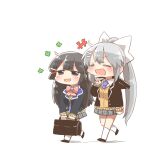  +++ 2girls :d black_hair black_jacket black_shoes blazer blush_stickers bow briefcase brown_cardigan cardigan chibi closed_eyes collared_shirt grey_hair grey_skirt hair_bow hair_ornament hairclip higuchi_kaede higuchi_kaede_(1st_costume) jacket long_hair multiple_girls necktie nijisanji open_clothes open_jacket pink_bow pleated_skirt ponytail purple_necktie rebecca_(keinelove) school_briefcase school_uniform shadow shirt shoes simple_background skirt smile socks thighhighs tsukino_mito tsukino_mito_(1st_costume) very_long_hair virtual_youtuber walking white_background white_bow white_shirt white_socks white_thighhighs 