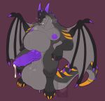 anthro balls belly big_balls big_belly big_penis bodily_fluids dragon dripping genital_fluids genitals grey_body hi_res huge_balls huge_belly huge_penis hyper hyper_balls hyper_genitalia knot knotted_penis male mythological_creature mythological_scalie mythology nipples nude_anthro nude_male pecs penis precum precum_drip pregnant pregnant_anthro pregnant_male red_background scalie simple_background sinisterheaven solo wings
