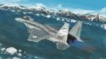  1boy absurdres ace_combat ace_combat_7 afterburner aim-9_sidewinder air-to-air_missile aircraft airplane canopy_(aircraft) claw_mark cockpit commentary_request day f-15_eagle fighter_jet flight_suit fox gun gun_in_mouth helmet highres iceberg military_vehicle missile mountainous_horizon ocean osean_flag outdoors pilot pilot_helmet revolver roundel shinji_(shinjisq) signature sin_lines sky solo trigger_(ace_combat) vehicle_focus water weapon 