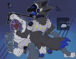 abstract_background absurd_res anthro anthro_on_anthro azure_(floobspace) balls blue_background blue_markings blue_pawpads blue_tail_tip bodily_fluids collar cum cum_in_ass cum_inside cum_on_feet cum_on_paw cum_on_self dipstick_tail dominant dominant_male feet fish floob_(floobspace) for_a_head fur genital_fluids genitals goo_tongue gradient_background grey_ears hi_res leash leash_pull leashed_collar leashed_male machine male male/male marine markings meme multi_ear multicolor_body multicolored_body multicolored_fur object_head outline pawpads paws penetration penile penile_penetration pink_aura protogen protogen_armor protogen_face protogen_visor shark shark_fin shark_tail simple_background sketch sticker stickers_on_body submissive submissive_male subspace_tripmine tail tail_markings tongue tongue_out unknown_artist