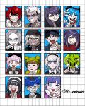  +_+ 6+boys 6+girls ^_^ amemiya_darumi aotsuki_eito black_choker black_hair black_hairband black_hat blue_hair blue_hat choker clenched_hands closed_eyes dark-skinned_female dark-skinned_male dark_skin eyepatch furukawa_(yomawari) ginzaki_shouma glasses green_hat grey_hair grin hairband hashtag-only_commentary hat highres jacket kawana_tsubasa kirifuji_nozomi laughing long_hair magadori_kyoshika makeup maruko_gaku mojiro_moko multicolored_hair multiple_boys multiple_girls omokage_yugamu one_eye_closed oosuzuki_kurara open_mouth pink_hair pointing pointing_at_viewer purple_hair red_eyes red_hair red_jacket runny_makeup school_uniform shizuhara_hiruko simple_background smile streaked_hair sumino_takumi sunglasses the_hundred_line_-last_defense_academy- tongue tongue_out tsukumo_ima tsukumo_kako twitter_username white_hairband yakushiji_takemaru 