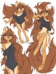 2025 3:4 4_toes 5_fingers abdominal_tattoo anthro apogee_(tinygaypirate) arm_tattoo barefoot biped bottomless bottomless_anthro bottomless_female breasts brown_eyes brown_hair brown_tail canid canine canis claws clothed clothed_anthro clothed_female clothing countershade_torso countershading digital_media_(artwork) domestic_dog ear_piercing feet female fingers foot_tattoo front_view fur gauged_ear hair hi_res high-angle_view hip_tattoo inner_ear_fluff leg_tattoo looking_aside looking_at_viewer mammal navel neck_tattoo one_ear_up open_mouth partially_clothed partially_clothed_anthro partially_clothed_female paws piercing simple_background small_breasts solo standing tail tan_body tan_fur tattoo teeth thigh_tattoo tinygaypirate toe_claws toes tongue topwear topwear_only tuft white_background