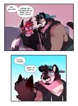 anthro backwards_baseball_cap backwards_hat bailey_(purplecider) baseball_cap blush blush_lines bodily_fluids canid canine clothed clothing comic cougar dialogue duo english_text eyewear felid feline fox glasses hat headgear headwear hi_res inviting_to_sex male male/male mammal open_mouth open_smile profanity purplecider requesting sex_request shirt smile sweat sweater text topwear wallace_(purplecider)