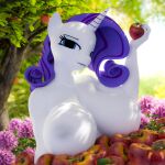 1:1 3d_(artwork) absurd_res anthro apple apple_tree areola black_eyeliner blue_eyes blue_nail_polish blue_nails breasts colored_nails digital_media_(artwork) equid equine eyeliner female food friendship_is_magic fruit fruit_tree hair hasbro hi_res holding_apple holding_food holding_fruit holding_object horn looking_at_viewer loveslove makeup mammal my_little_pony mythological_creature mythological_equine mythology nails nipples plant purple_hair rarity_(mlp) red_apple solo tree unicorn white_body