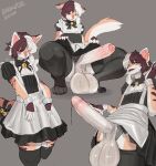 2022 amawdz anthro balls bell big_balls big_penis blush bodily_fluids clothed clothing crossdressing cuff_links dripping erection felid feline femboy foreskin fur genital_fluids genitals hi_res legwear looking_at_viewer looking_down looking_down_at_viewer maid_uniform male mammal penis precum precum_drip quinn_(amawdz) red_eyes solo striped_body striped_fur stripes sweat sweatdrop tail thigh_highs uniform