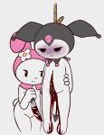 absurd_res anthro barefoot blood blood_on_feet blood_on_leg bodily_fluids clothing corpse cyanosis dead_eyes duo e254e eye_bags feet female genitals gore guts gutted hanged hi_res hoodie intestines killing knife kuromi lagomorph leporid mammal murderer my_melody nude onegai_my_melody organs rabbit sanrio spade_tail stomach_wound tail tears topwear vulva