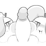 2025 balls black_and_white collaborative collaborative_sex digital_drawing_(artwork) digital_media_(artwork) disembodied_penis dithering duo elemental_creature female flora_fauna food food_creature foreskin fruit fu_(slem) genitals glans leaf leaf_hair living_fruit male monochrome open_mouth orange_(fruit) penis plant plant_hair pseudo_hair shu_(slem) slem