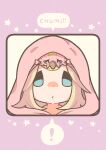  ! 1boy 1other absurdres blonde_hair blue_eyes closed_mouth colored_skin commentary commentary_request english_text highres hood hood_up hoodie johnny_joestar jojo_no_kimyou_na_bouken looking_at_viewer m_a_a_m_8 medium_hair on_head pink_hoodie pink_skin pink_theme speech_bubble spoken_exclamation_mark stand_(jojo) star_(symbol) steel_ball_run tusk_(stand) tusk_act1 
