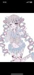  1girl ;d bandaid bandaid_on_leg bleeding blonde_hair blood blue_eyes blue_serafuku blunt_bangs chest_bow chouzetsusaikawa_tenshi-chan clothing_cutout full_body highres holding holding_knife implied_self-harm knife looking_at_viewer multiple_scars needy_girl_overdose one_eye_closed pink_hair platform_shoes quad_tails reno_(re_leno) scar scar_on_leg school_uniform screenshot self-harm serafuku smile stomach thigh_cutout v 