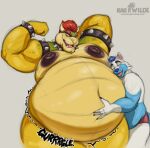 2025 anthro areola armband belly big_areola big_belly big_nipples bowser bracelet canid canine canis claws clothing collar duo fan_character fangs fist flexing flexing_bicep fur hair half-closed_eyes hand_behind_head hand_on_belly hi_res horn huge_nipples husky2paws jewelry koopa male mammal mario_bros moobs narrowed_eyes navel nintendo nipples nude nude_male obese obese_anthro obese_male open_mouth overweight overweight_anthro overweight_male red_hair rumbling_stomach scales scalie signature smile sound_effects spiked_armband spiked_bracelet spiked_collar spikes teeth text thong tongue underwear wolf