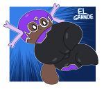 2025 black_clothing black_eyes bone brown_body bulge butt clothed clothing digital_drawing_(artwork) digital_media_(artwork) el_grande_(slem) generation_9_pokemon male mask nintendo paldean_form paldean_wooper pokemon pokemon_(species) purple_clothing regional_form_(pokemon) skull slem solo sports_mask sportswear tail thick_tail thick_thighs wrestler wrestling_mask