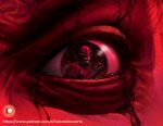  2boys artist_name berserk blood blood_from_eyes blood_on_face close-up commentary english_commentary femto_(berserk) griffith_(berserk) guts_(berserk) helm helmet high_detail italomateusart looking_at_viewer multiple_boys patreon_logo patreon_username red_eyes red_theme reflection smile tearing_up tears web_address 