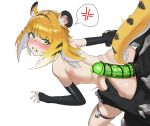  1boy 1girl alternate_costume anger_vein animal_ear_fluff animal_ears animal_penis ass bar_censor black_gloves blonde_hair blush censored clenched_teeth elbow_gloves fingerless_gloves gloves green_eyes hetero highres holding_another&#039;s_wrist horse_penis interspecies ju_fufu large_penis looking_back nude onigirikao out_of_frame penis sex sex_from_behind skindentation solo_focus spoken_anger_vein striped_fur striped_hair sweatdrop tail teeth thigh_strap tiger_ears tiger_girl tiger_stripes tiger_tail veins veiny_penis zenless_zone_zero 