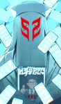  1other blue_theme book cellphone commentary_request covered_face kisaragi_tsutomu monochrome phone robe saida_(ohda_ooda) samezima_admin smartphone solo spoilers spot_color too_many toshi_densetsu_kaitai_center translation_request upper_body veil 