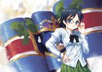  black_hair bow code_geass crossover glasses hakamichi_shizune katawa_shoujo saimon_ma school_uniform solo 