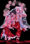  2girls absurdres black_background black_hair blood blood_on_clothes blood_on_face blood_on_hands blush boots bow bowtie closed_eyes closed_mouth commentary_request crossed_legs flower flower_request fujiwara_no_mokou grey_hair grey_shirt hair_bow highres houraisan_kaguya leaning_on_person long_hair long_skirt long_sleeves multiple_girls ofuda ofuda_on_clothes pants pink_flower pink_shirt red_boots red_eyes red_pants see-through_clothes see-through_veil shared_veil shirt simple_background skirt smile suspenders ta_mi_01000 torn_clothes torn_pants torn_shirt torn_skirt touhou veil very_long_hair white_bow white_bowtie wide_sleeves yuri 
