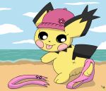 anus beach clothed clothing clothing_around_one_leg digital_media_(artwork) female female_feral feral fur generation_2_pokemon genitals nintendo panties panties_around_one_leg panties_down partially_clothed pichu pichu90 pokemon pokemon_(species) scarf solo sparkette_pichu spiky-eared_pichu tongue tongue_out underwear underwear_around_one_leg underwear_down undressing vulva wearing_hat x_anus yellow_body yellow_fur