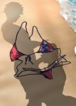  1boy 1girl absurdres ahoge american_flag american_flag_print bikini clothes_pull commentary dressed_shadow_(meme) english_commentary fate/grand_order fate_(series) fellatio flag_print fujimaru_ritsuka_(male) hand_on_another&#039;s_head highres implied_nudity long_hair meme miyamoto_musashi_(fate) miyamoto_musashi_(swimsuit_berserker)_(fate) miyamoto_musashi_(swimsuit_berserker)_(first_ascension)_(fate) ocean oral owner1657 paid_reward_available pants pants_pull penis sand short_hair squatting standing standing_fellatio swimsuit unworn_bikini_bottom unworn_bikini_top 