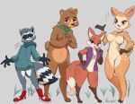 2025 absurd_res anthro bear big_mouth_(series) biped blush bottomless canid canine casual_exposure casual_nudity clothed clothing deer digital_drawing_(artwork) digital_media_(artwork) digitigrade duo female fenarok footwear fox full-length_portrait grass group heart_symbol hi_res hoodie hoodie_only jewelry kerchief looking_at_viewer male mammal mating_season_(series) naturally_censored neckerchief neckwear netflix nipple_tuft nude open_clothing open_topwear open_vest plant portrait pose procyonid raccoon shoes signature sneakers sneakers_only social_nudity sweater topwear topwear_only tuft vest vest_only
