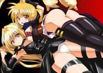  ass blonde_hair blush brown_eyes crossover fate_testarossa konjiki_no_yami long_hair lying_on_person lyrical_nanoha mahou_shoujo_lyrical_nanoha multiple_girls panties tanaka_hitoriaruki thighhighs to_love-ru underwear white_panties 