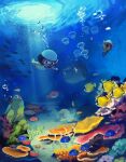  1boy 1girl air_bubble algae animal_crossing animal_ears animal_nose artist_name beanie black_eyes black_hair blue_shorts bubble butterflyfish casual_one-piece_swimsuit clownfish coral crustacean dappled_sunlight diving diving_mask fish furry garden_eel giant_isopod goggles hat highres isopod jellyfish kuroda_(kuro_yyy) medium_hair mussel nature ocean_sunfish one-piece_swimsuit pascal_(animal_crossing) red_snapper rock sea_anemone sea_cucumber sea_grapes sea_otter sea_slug sea_sponge sea_urchin seafloor seahorse shorts signature snorkel spines starfish striped_clothes striped_one-piece_swimsuit sunlight surgeonfish swim_cap swimming swimsuit villager_(animal_crossing) white_hat yellow_one-piece_swimsuit 