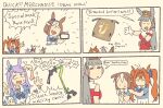 4_panel_comic animal_humanoid bodily_fluids brown_hair cane cellphone character_request clothing crying cygames dialogue electronics equid equid_humanoid equine equine_humanoid farfin female gesture gloves grey_hair group hair hand_gesture handwear hi_res horse_humanoid humanoid humor mammal mammal_humanoid orange_hair phone phone_stand pointing purple_hair sack speech_bubble tears uma_musume_pretty_derby upset yelling